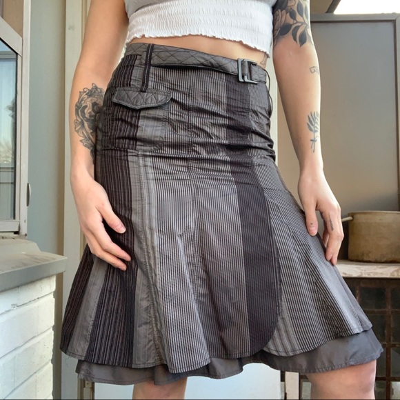 Vintage Pinstripe Patchwork Midi Skirt - Picture 2 of 4